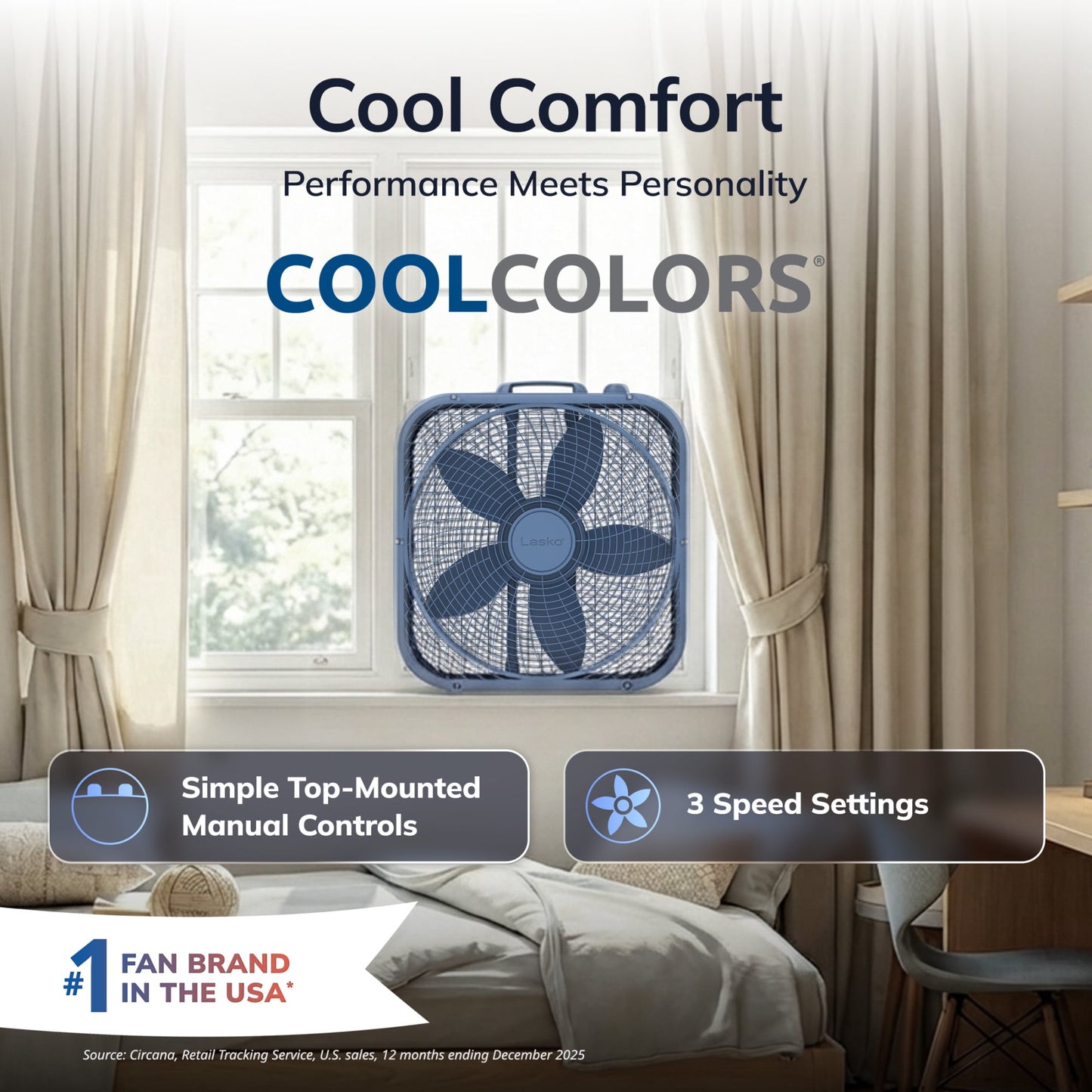Lasko Cool Colors 20" 3-Speed Weather-Resistant Motor Box Fan B20312