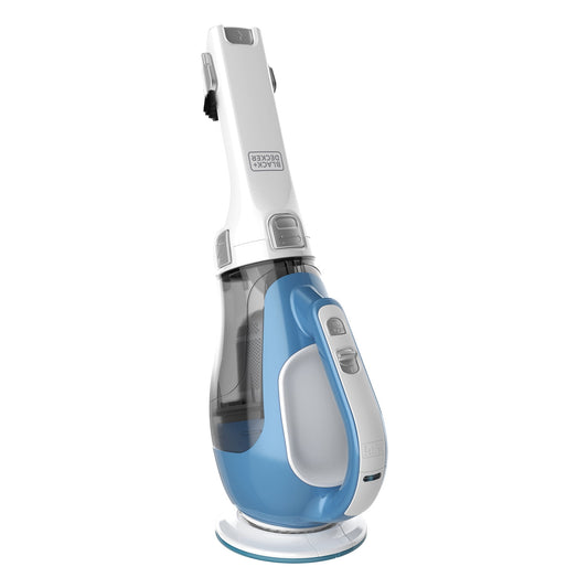 BLACK+DECKER dustbuster AdvancedClean Cordless Handheld Vacuum, for Car and Home Use, with Rotating Slim Nozzle and Crevice Tool, CHV1410L, White and Blue