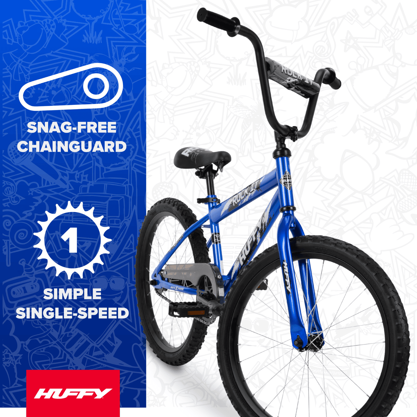 Huffy 20" Rock It Kids' Bike, Fits Riders 44"-56", Blue, Youth, Boys