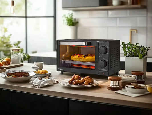 Mainstays 4-Slice Countertop Toaster Oven with 3 Settings, Includes Baking Rack and Pan, Black, New