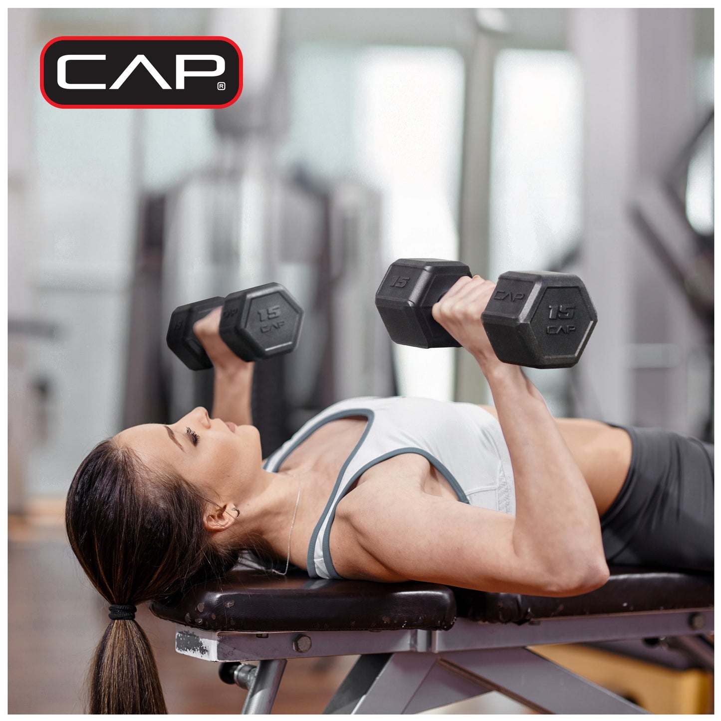 New CAP, 25lb Coated Rubber Hex Dumbbell, Pair (Ergonomic Contoured Steel Handle, Durable Rubber Coated Weight set)