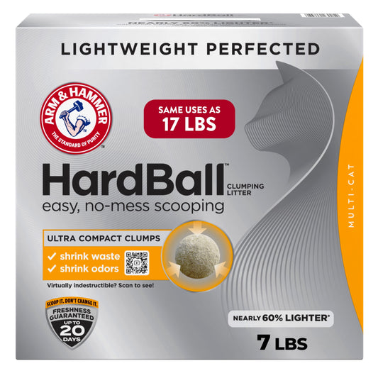 (4 pack) ARM & HAMMER Hardball Lightweight Cat Litter, Multi-Cat Clumping Litter, No-Mess Scooping, 7 lb