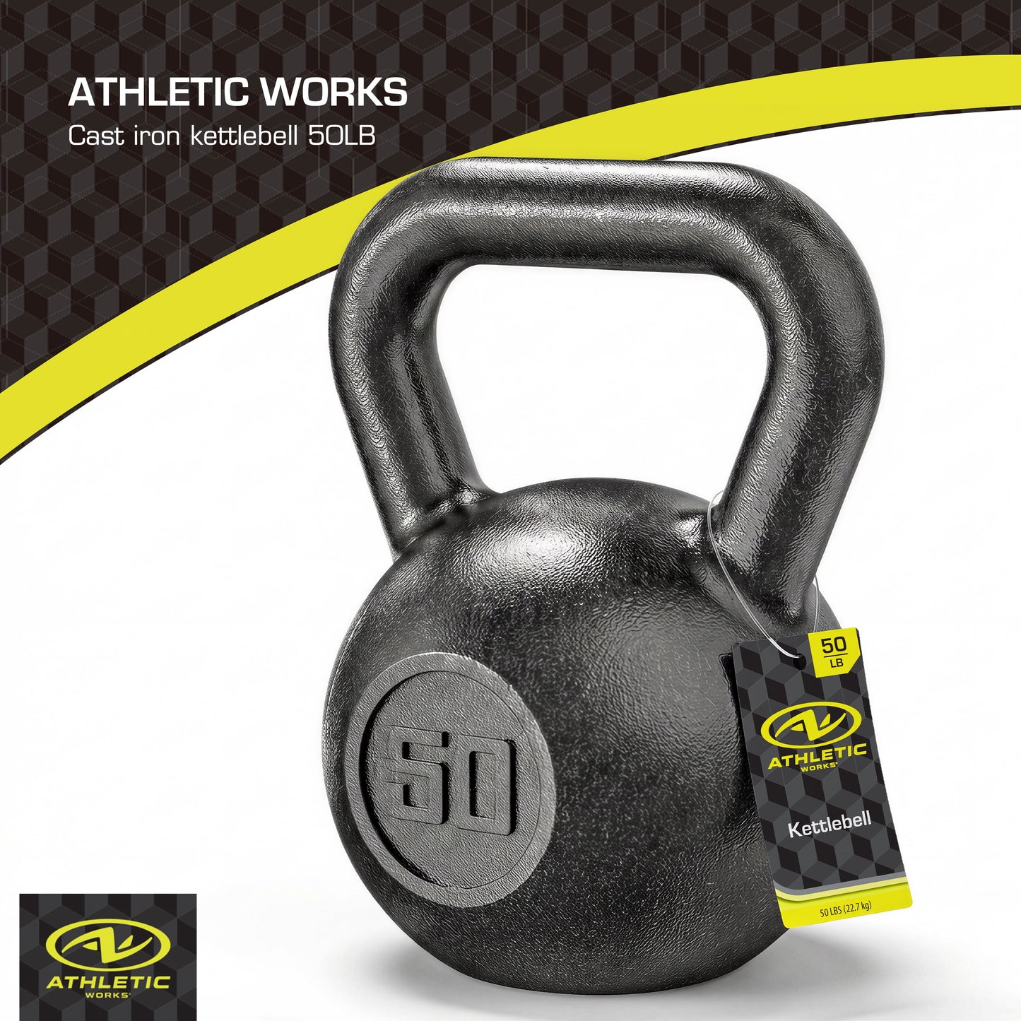 Athletic Works 50lb Kettlebell, Casting Iron, Durable Black Hammertone Finish, Black