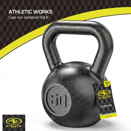 Athletic Works 50lb Kettlebell, Casting Iron, Durable Black Hammertone Finish, Black