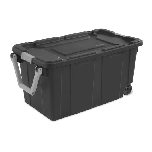 (2 pack) Sterilite Extra-Large Wheeled Industrial Storage Bin, 40 Gallon Durable Plastic Storage Tote with Latching Lid and Pull Handle, Dark Gray