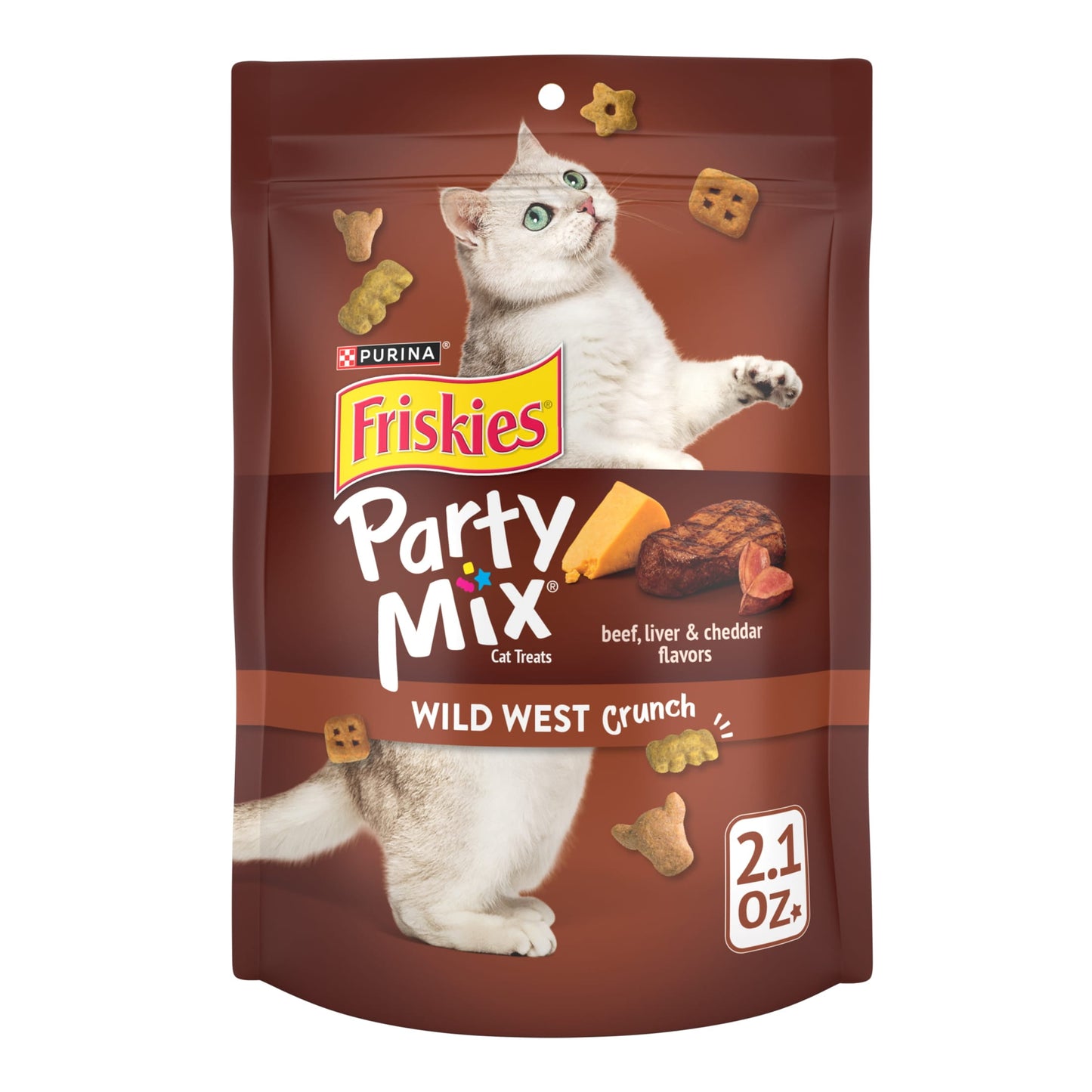 (10 pack) Purina Friskies Party Mix Wild West Crunch Cat Treats, Beef, Liver, & Cheddar, 2.1 oz Bag