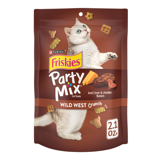 (10 pack) Purina Friskies Party Mix Wild West Crunch Cat Treats, Beef, Liver, & Cheddar, 2.1 oz Bag