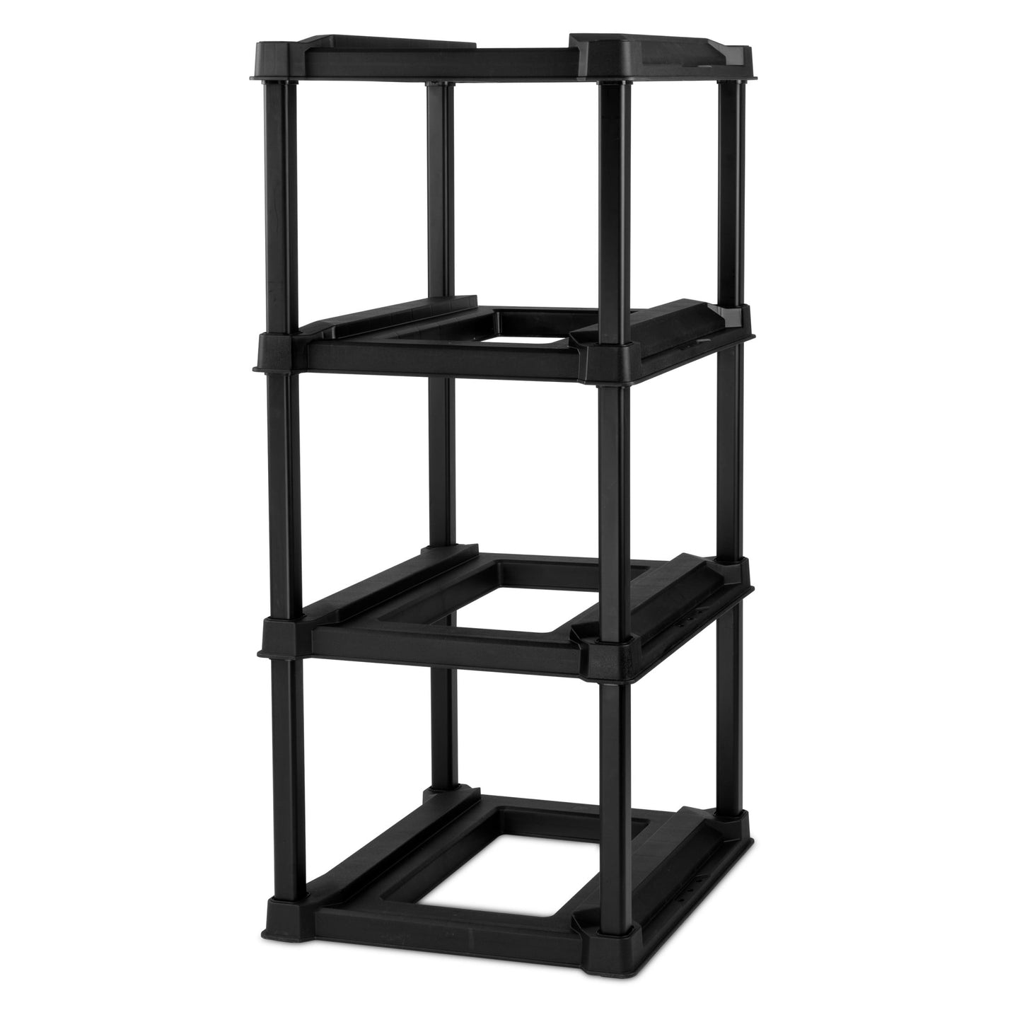 (2 pack) 4 Tier Tote Rack, Holds Four 27 Gallon Industrial Storage Totes, Heavy Duty Plastic Garage Storage Organizer, Vertical Easy-Access No-Stacking Design, Black