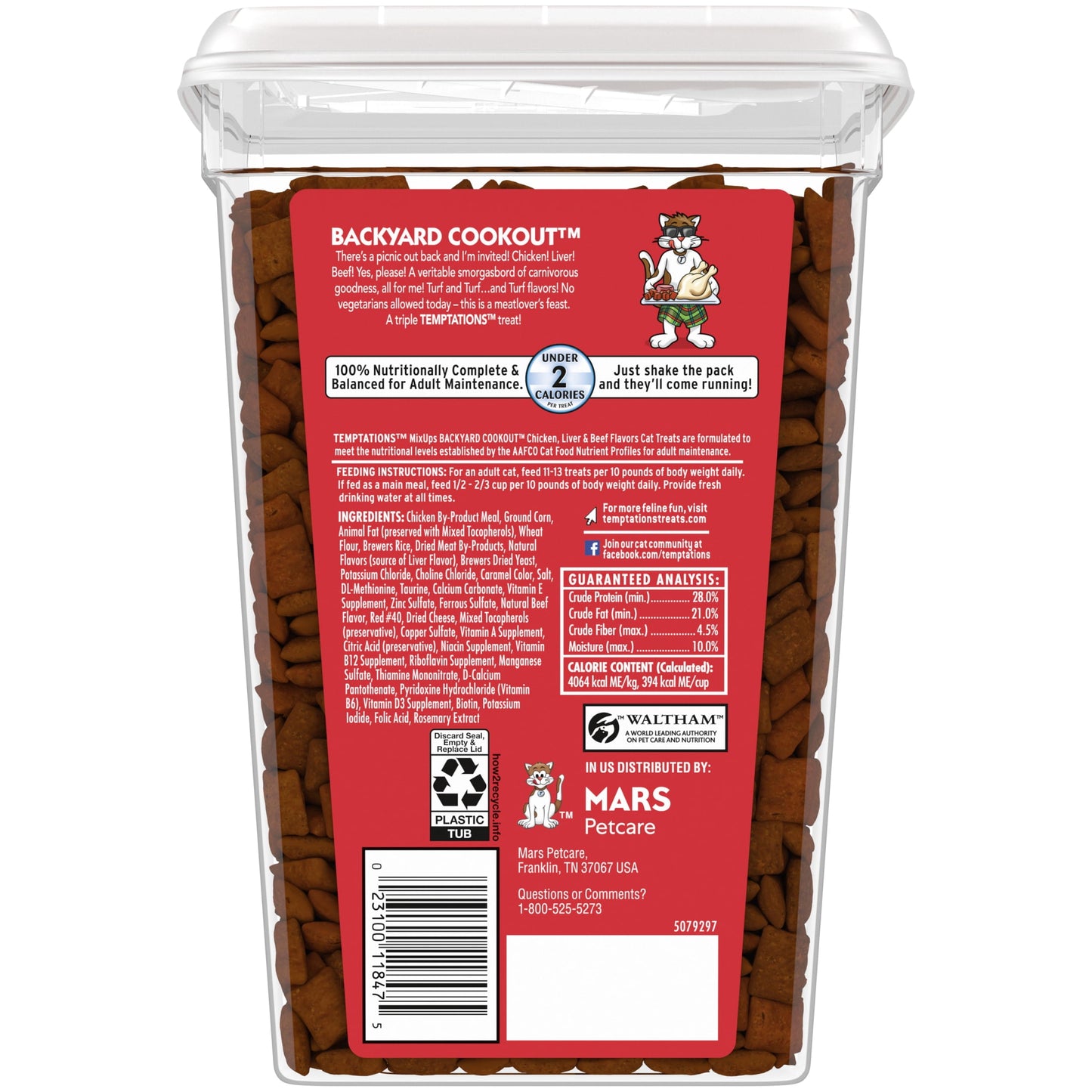 Temptations Mixups Backyard Cookout Flavor Crunchy and Soft Cat Treats, 30 oz Tub