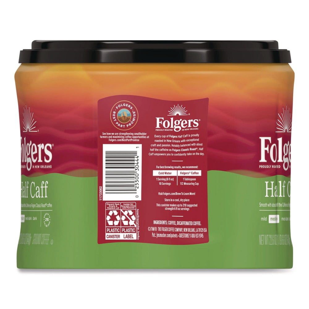 (6 pack) Folgers Half Caff Medium Roast Coffee, 22.6 oz Canister