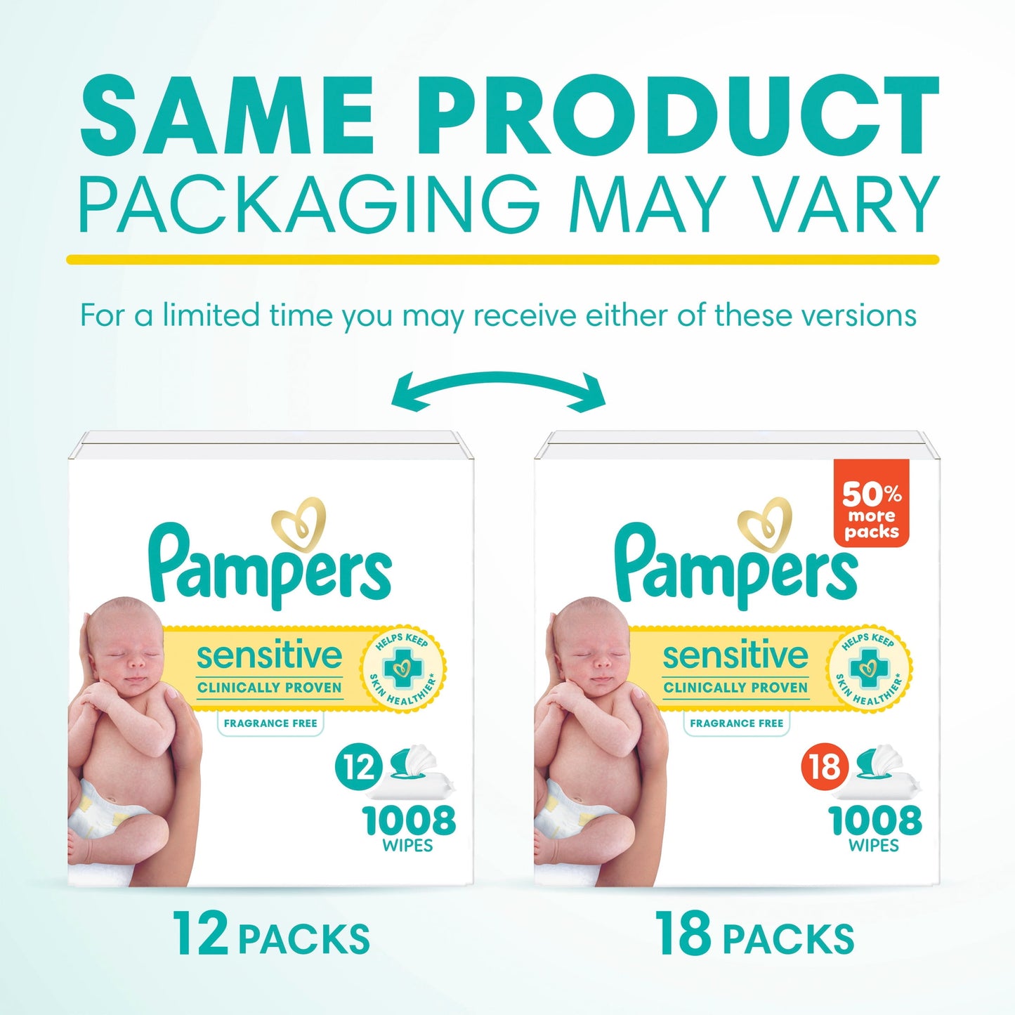 Baby Wipes Pampers Sensitive 1008 Wipes, 18X