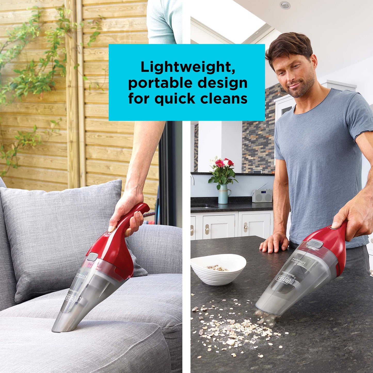 BLACK+DECKER Cordless Handheld Vacuum, Dustbuster, for Car & Pet Hair, Bagless, Lightweight, Easy Emptying, HNVC115JB06, Red