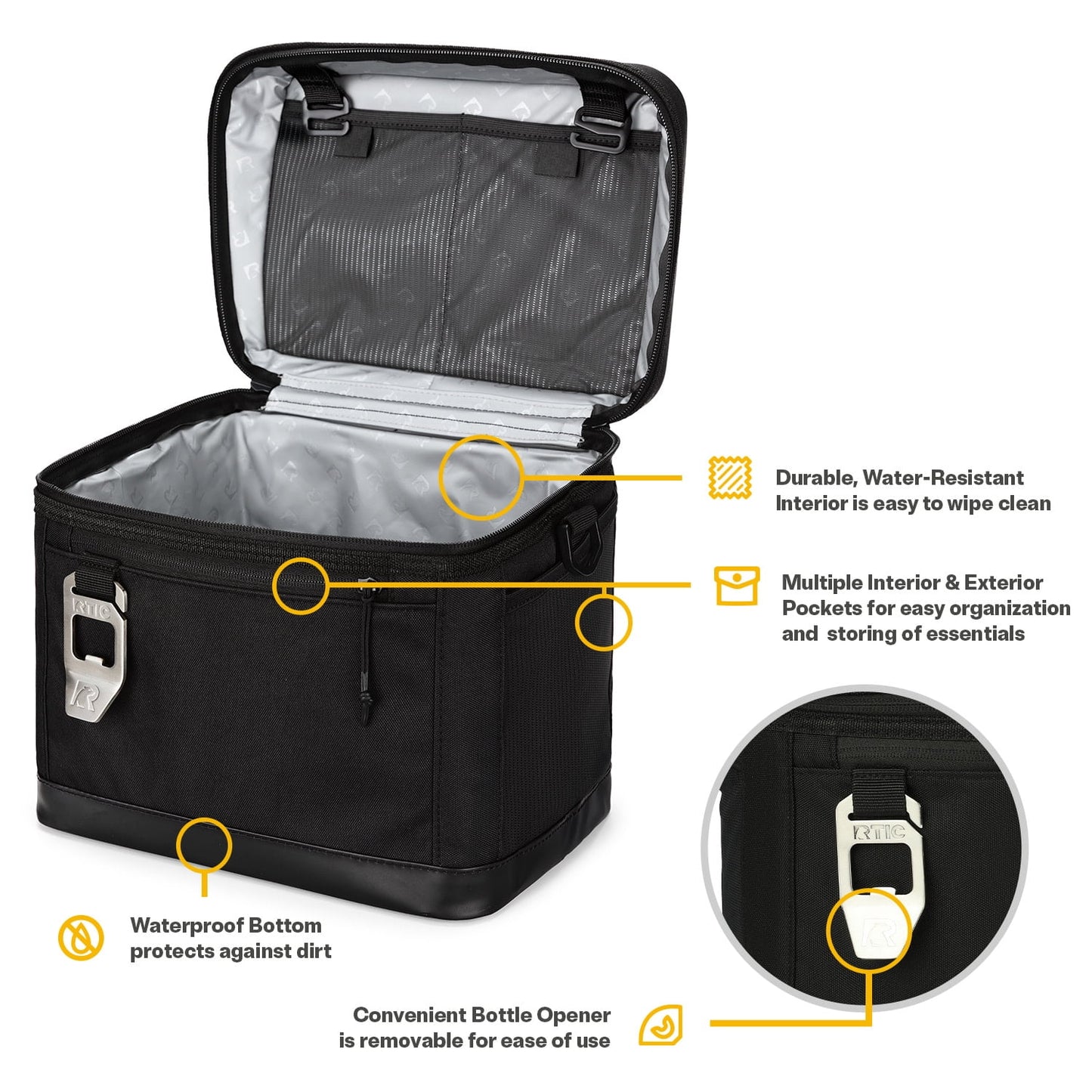 RTIC 15-Can, 16 Qt, Collapsible Soft Cooler with Bottle Opener, Black