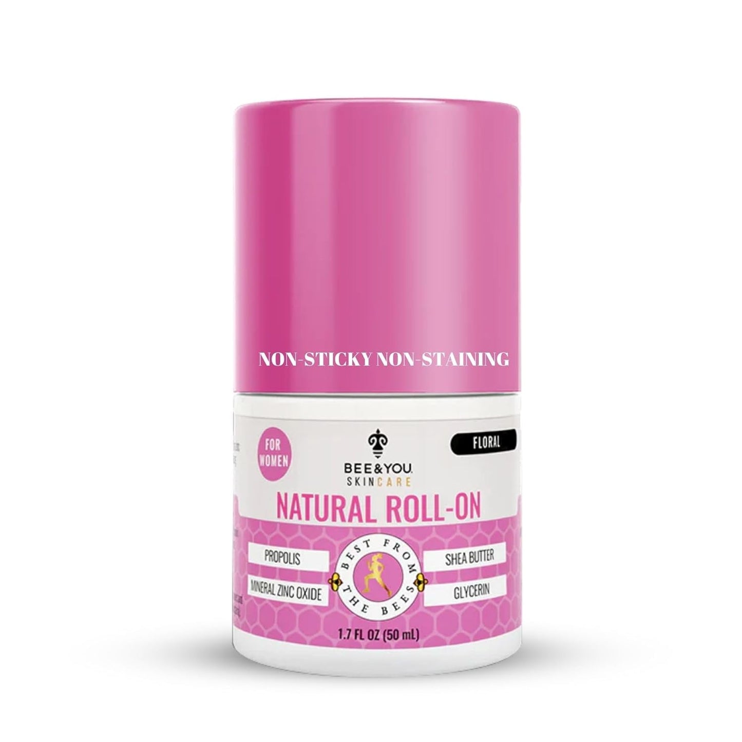 Bee and You Deodorant for Women, Roll On, Propolis, Shea Butter, Mineral Zinc, Floral Fresh Scent, Light, Fresh Cooling