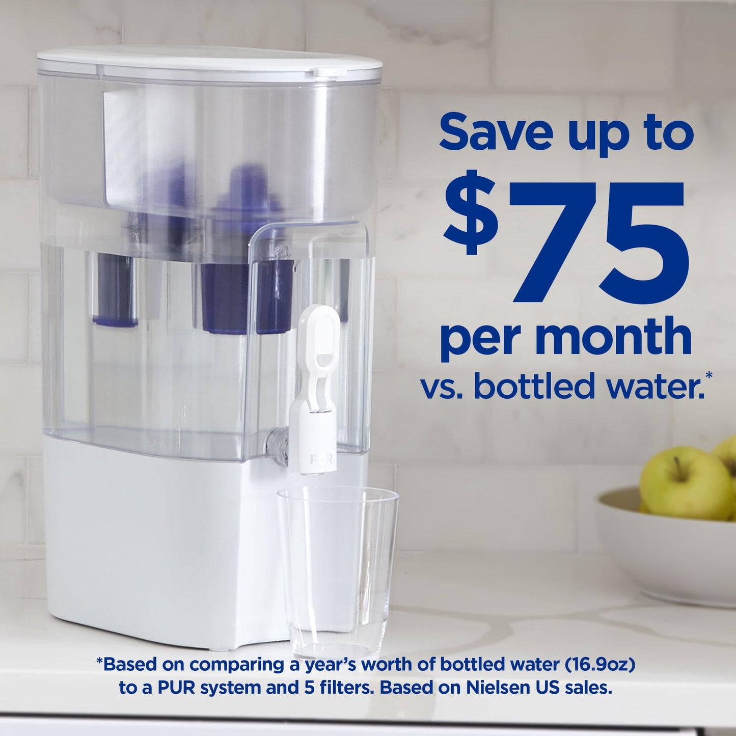 PUR 44 Cup XL Dispenser Filtration System with 2 Filters, W 12.5" x H 17" x L 7.7", White, PDI4000Z