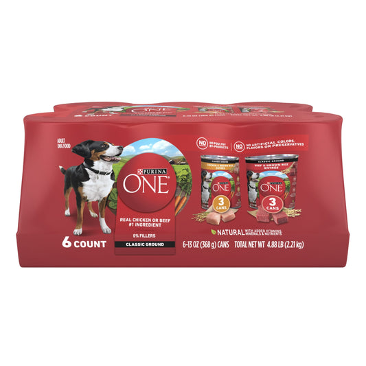 (4 pack) Purina ONE Natural Wet Dog Food, High Protein Soft Variety Pack, 13 oz Cans ()