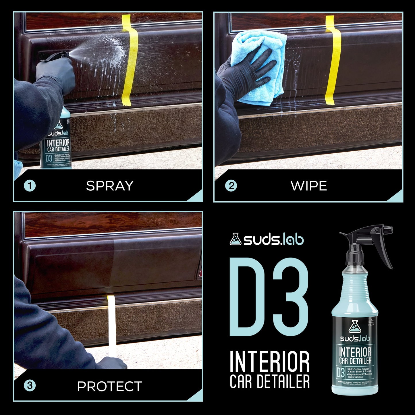(2 pack) Suds Lab D3 Interior Car Detailer, 32 fl oz. Bottle