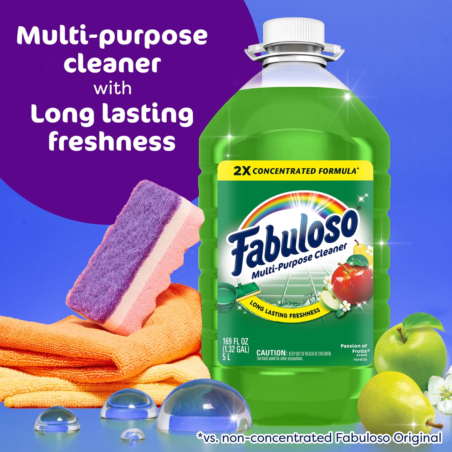 Fabuloso 2X Multi-Purpose Cleaner, No Rinse Floor Cleaner, Passion of Fruits Scent, 169 fl oz