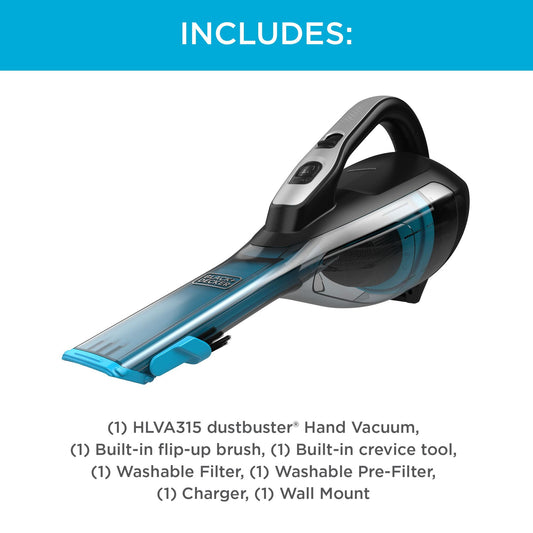BLACK+DECKER Cordless Handheld Vacuum, Detailer Dustbuster, for Multi-Surface, with Powerful Suction, and Long Lasting Battery, HLVA315J00W, Black