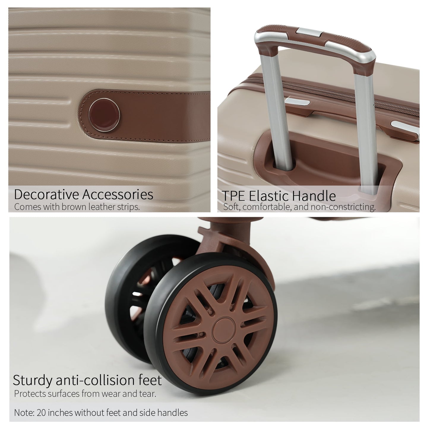 EUROCO 3 Piece Luggage Set, 20" Carry-on Suitcase with TSA Lock and Spinner Wheels, Lightweight Hardshell ABS Suitcase Set for Men Women,Khaki