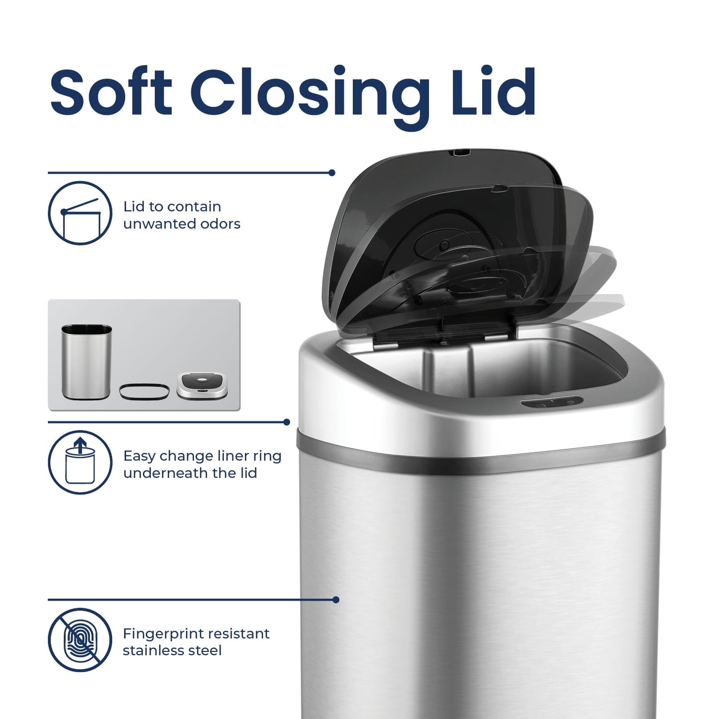 Nine Stars Automatic Trash Can, 21.1 Gallon Stainless Steel, Motion Sensor Hands Free Soft Close Lid Garbage Bin, Silver
