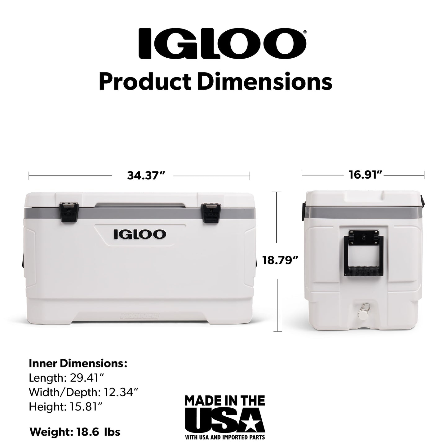 Igloo 100 QT Latitude Marine Ultra Hard-Sided Cooler, White and Moonscape Gray