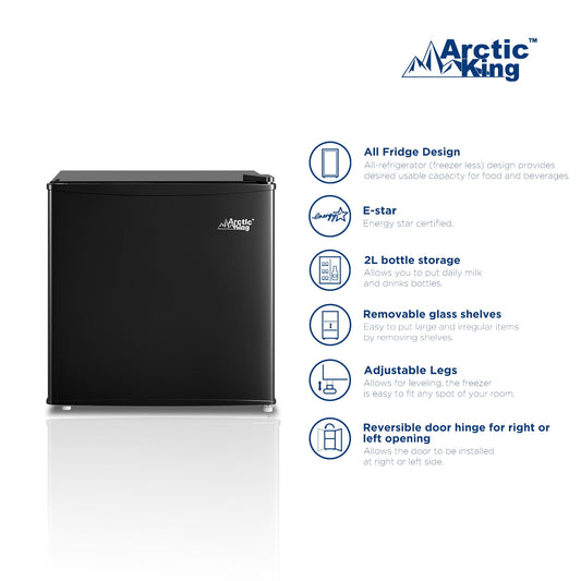 Arctic King 1.7 Cu Ft Compact Refrigerator, Black – Energy Star Mini Fridge for Dorm, Office, Bedroom