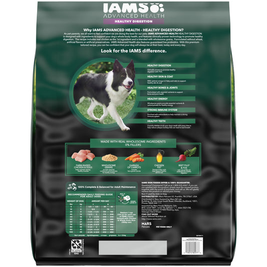 IAMS Advanced Health Dry Dog Food for Healthy Digestion, Adult Dog Food, Real Chicken, 36 lb. Bag