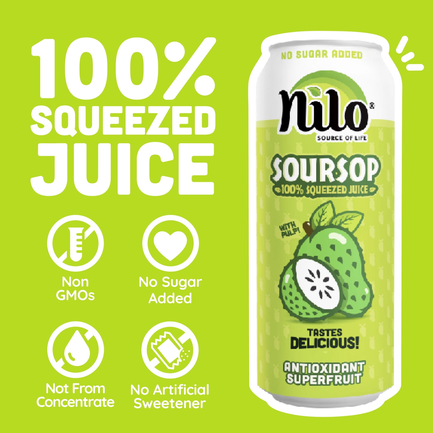 NILO Soursop Juice | 100% Real Guanabana Soursop Graviola | NO Sugar added | NOT From Concentrate | 16.57 oz (Pack of 12)