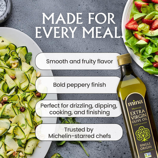 Mina Moroccan Olive Oil Extra Virgin 16.9 Fl Oz (Pack of 6), High Polyphenol Olive Oil, Single Origin Olive Oil 500 ml Each