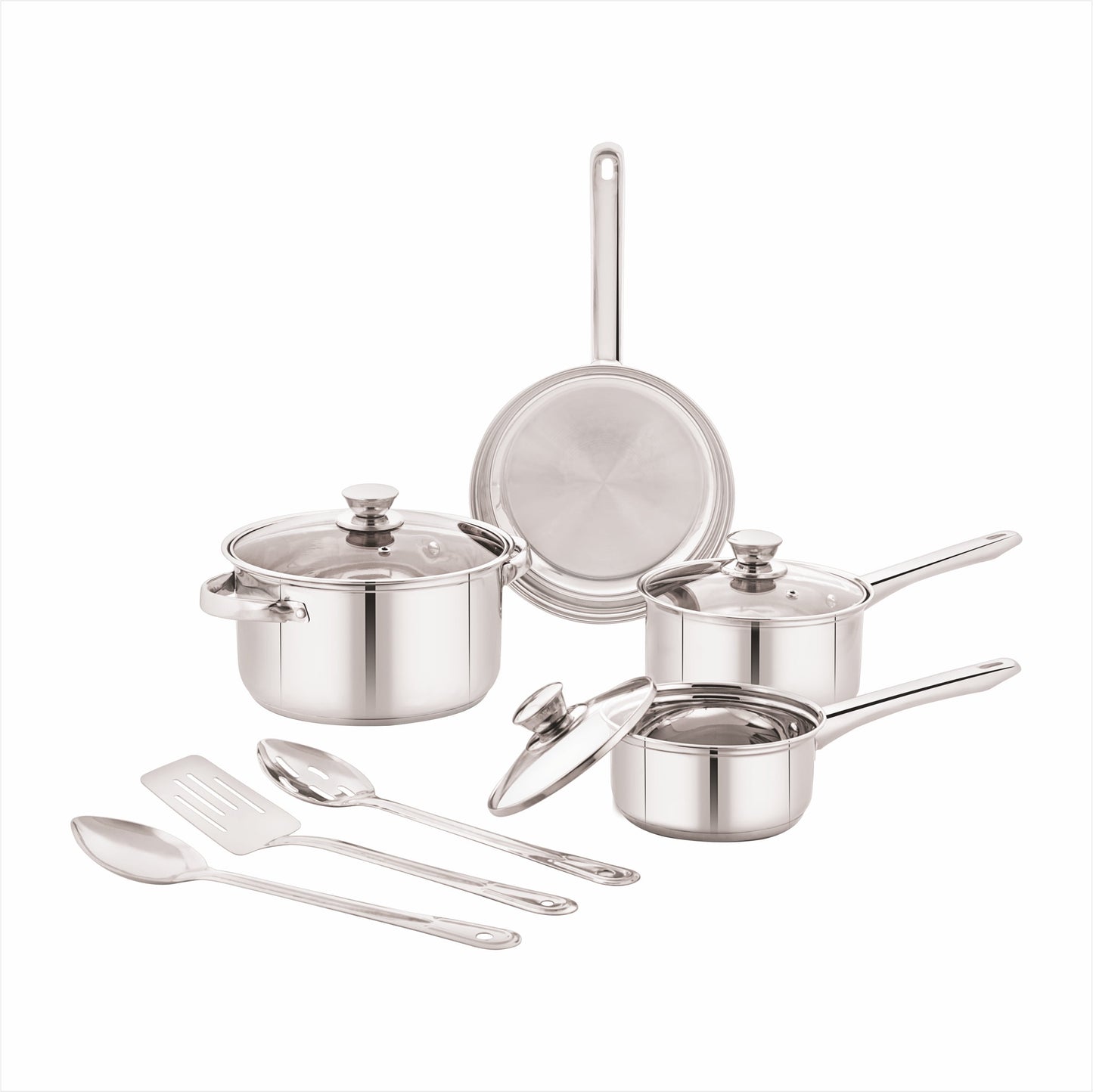 Mainstays Stainless Steel 10Pc Cookware Set with Lids and Kitchen Utensils