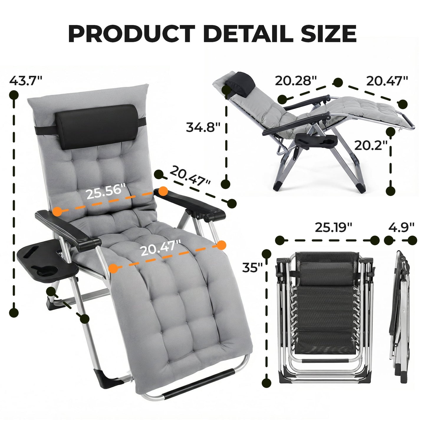 Alvantor Zero Gravity Chair with 440lbs Capacity, Foldable Outdoor Lounge, Black/Blue/Brown