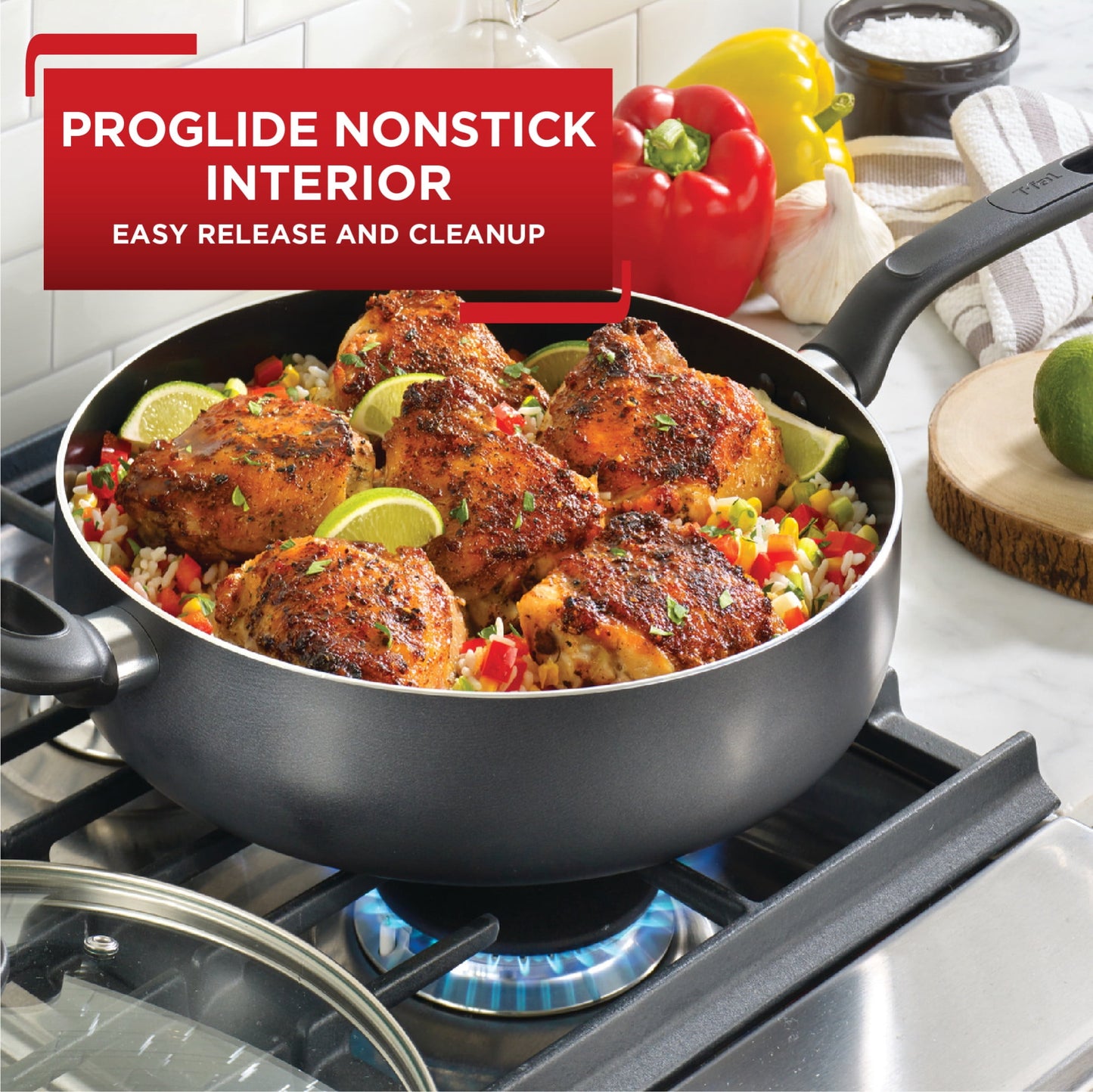 T-fal Easy Care Nonstick Cookware, Jumbo Cooker, 5 Quart, Grey