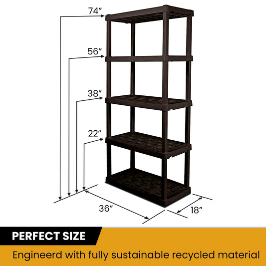 Hyper Tough Plastic Storage Shelves Garage Shelving Unit 5-Tier 73.80"H x 17.75"D x 36"W Black 750 lb Total Capacity