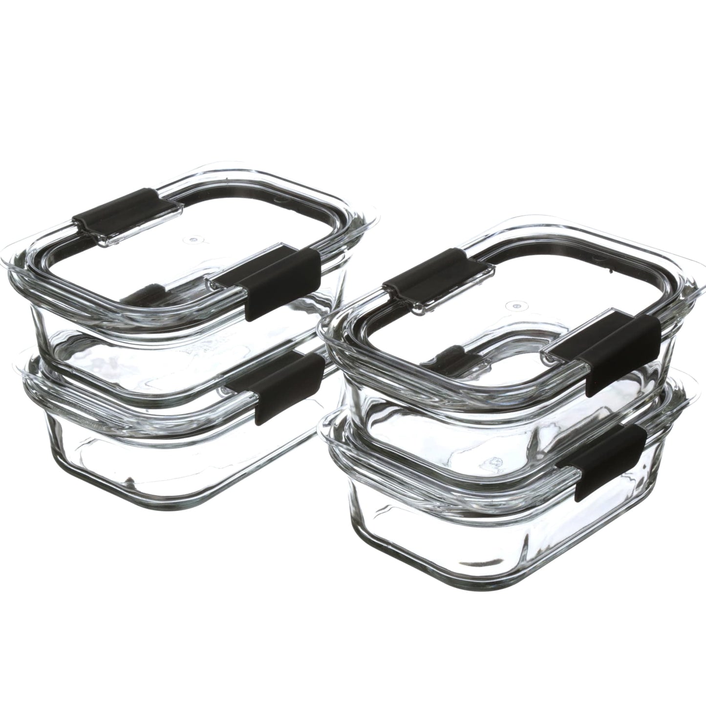 Rubbermaid Brilliance Glass Set of 4 Food Storage Containers with Latching Lids, 3.2 Cups