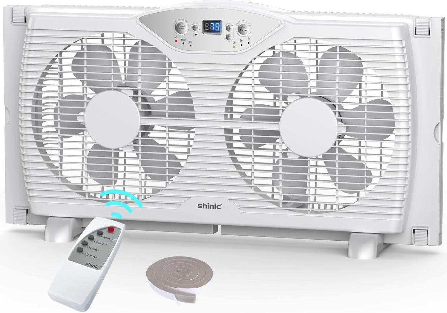 Shinic 9" 3-Speed Twin Window Fan with Removable Bug Screen,Fully Assembled,(22“ to 33-1/2"), White