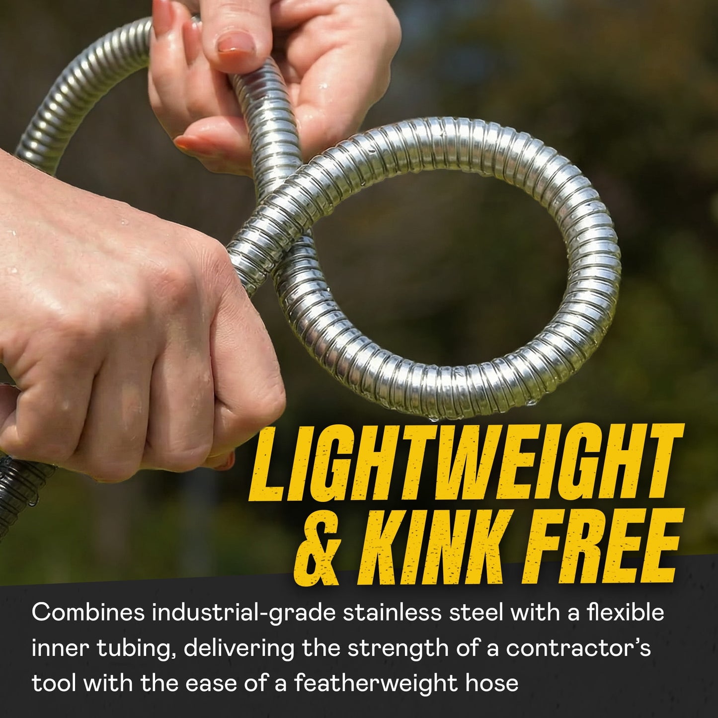 Bionic Steel Pro Garden Hose 50' ft Water Hose Outside Heavy Duty Metal Hose Stainless Steel w/ Spray Nozzle Kink-Free