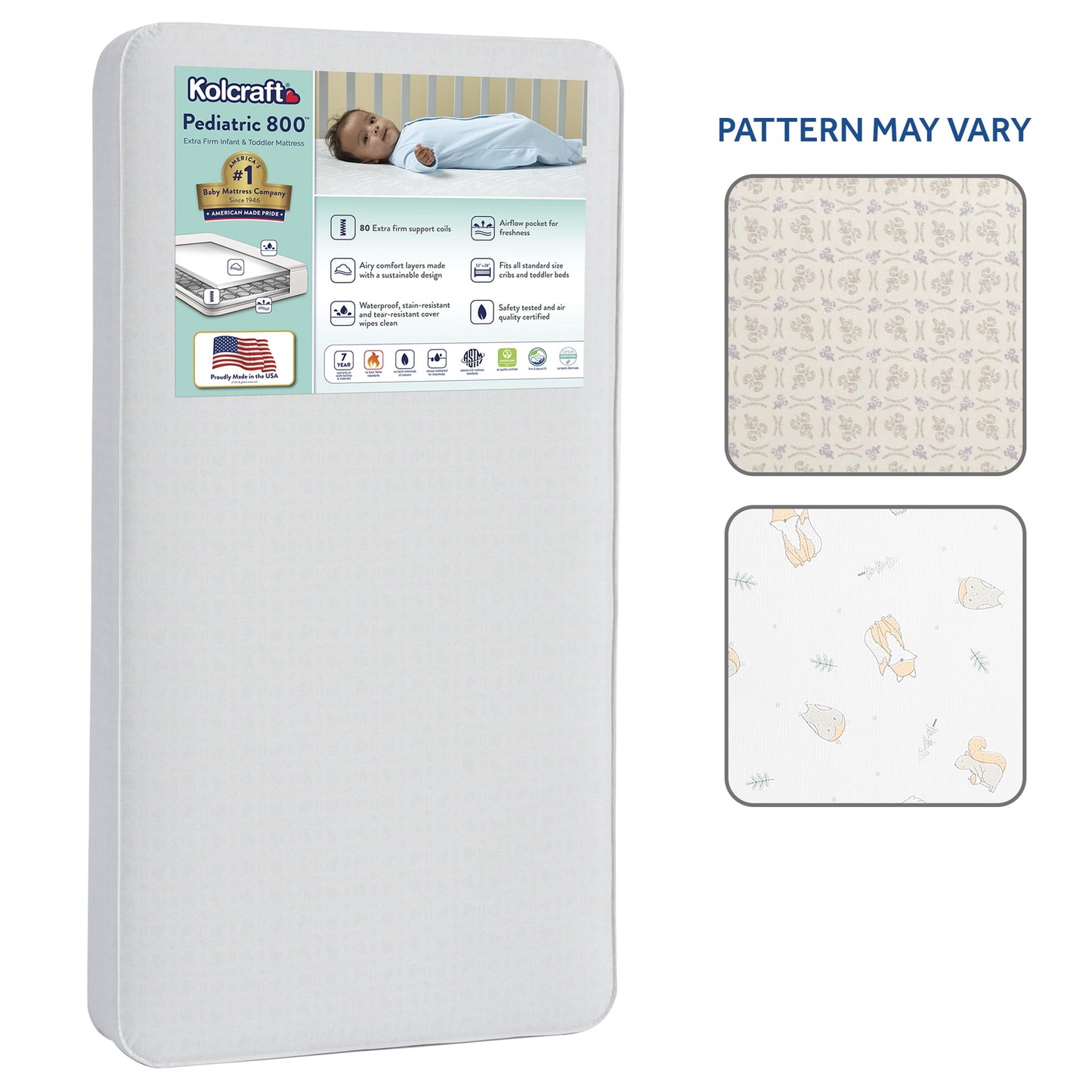 Kolcraft Pediatric 800 Extra Firm Baby Crib & Toddler Mattress, 80 Coil, Waterproof, Ecru
