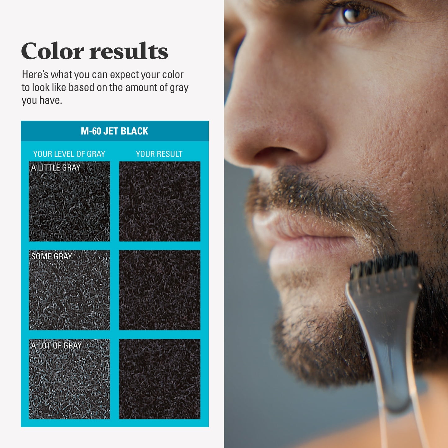 Just For Men Mustache & Beard, Beard Dye for Men with Brush Included for Easy Application, With Keratin Biotin Aloe and Coconut Oil for Healthy Facial Hair - Jet Black, M-60 Pack of 3