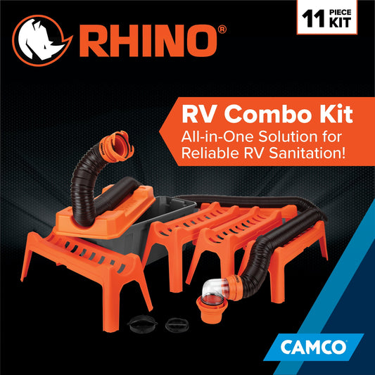 Camco Rhino 12-Piece RV Sewer Kit, 20-ft Sewer Hose & Storage Box, Orange