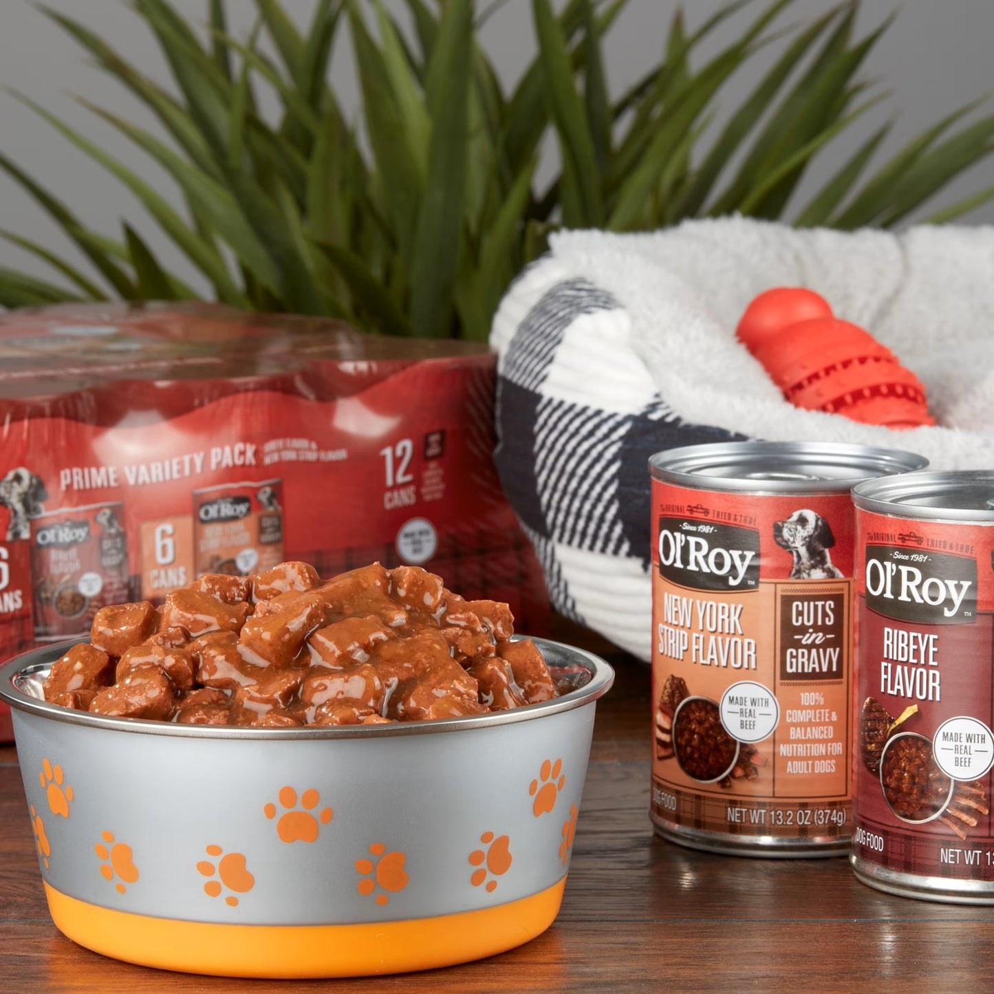 Ol' Roy Ribeye Flavor and New York Strip Flavor Cuts in Gravy Wet Dog Food Prime Variety Pack, 13.2 oz Cans, 12 Pack