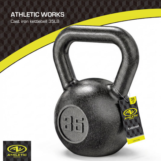 Athletic Works 35lb Kettlebell, Casting Iron, Durable Black Hammertone Finish, Black