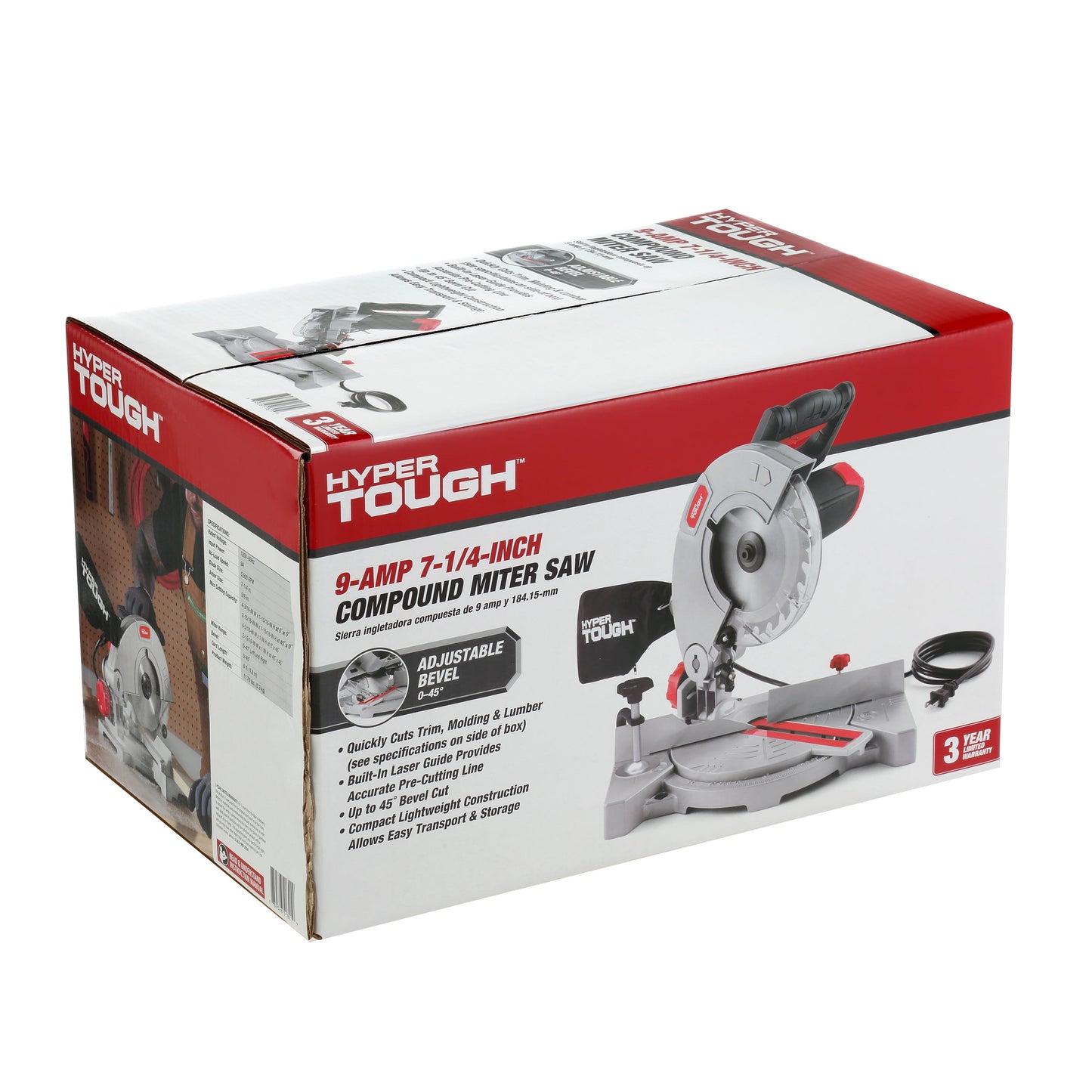 Hyper Tough 9 Amp 7-1/4 inch Corded Compound Miter Saw with Laser Guide, New Condition