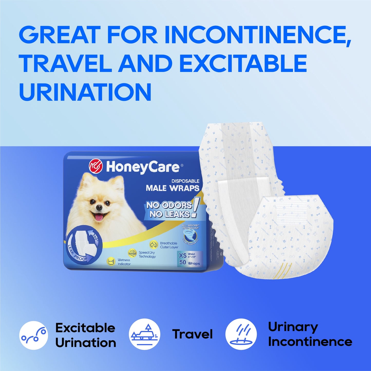 Honey Care All-Absorb A27 Disposable Male Dog Wrap,50 Count,Extra Small,Super Absorbent,Breathable