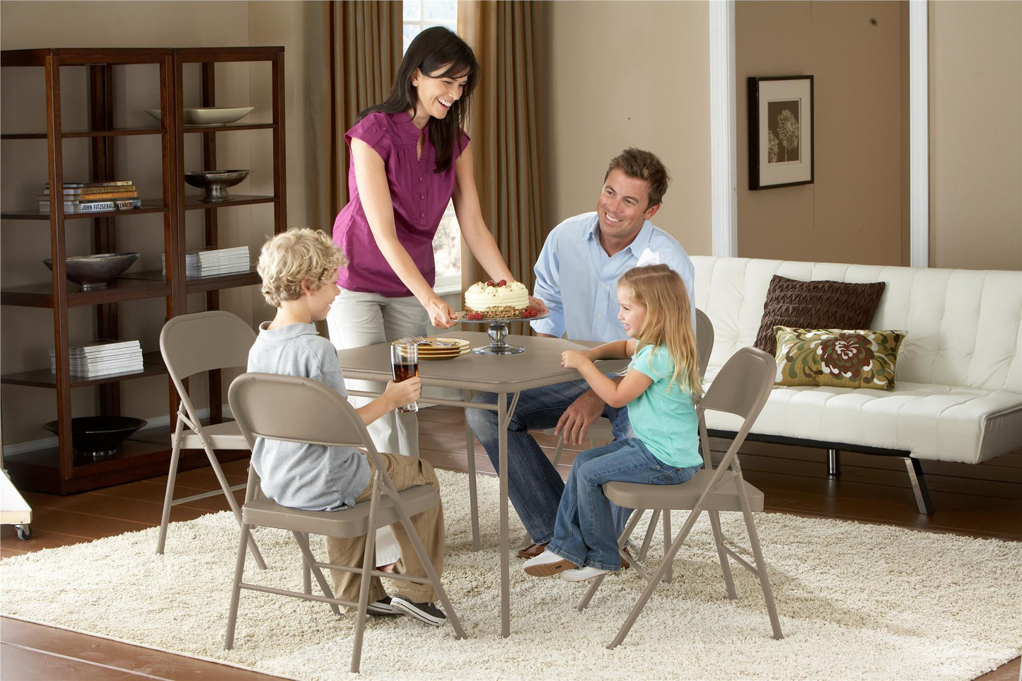 Mainstays All-Steel Metal Folding Chair, Beige (Set of 4)