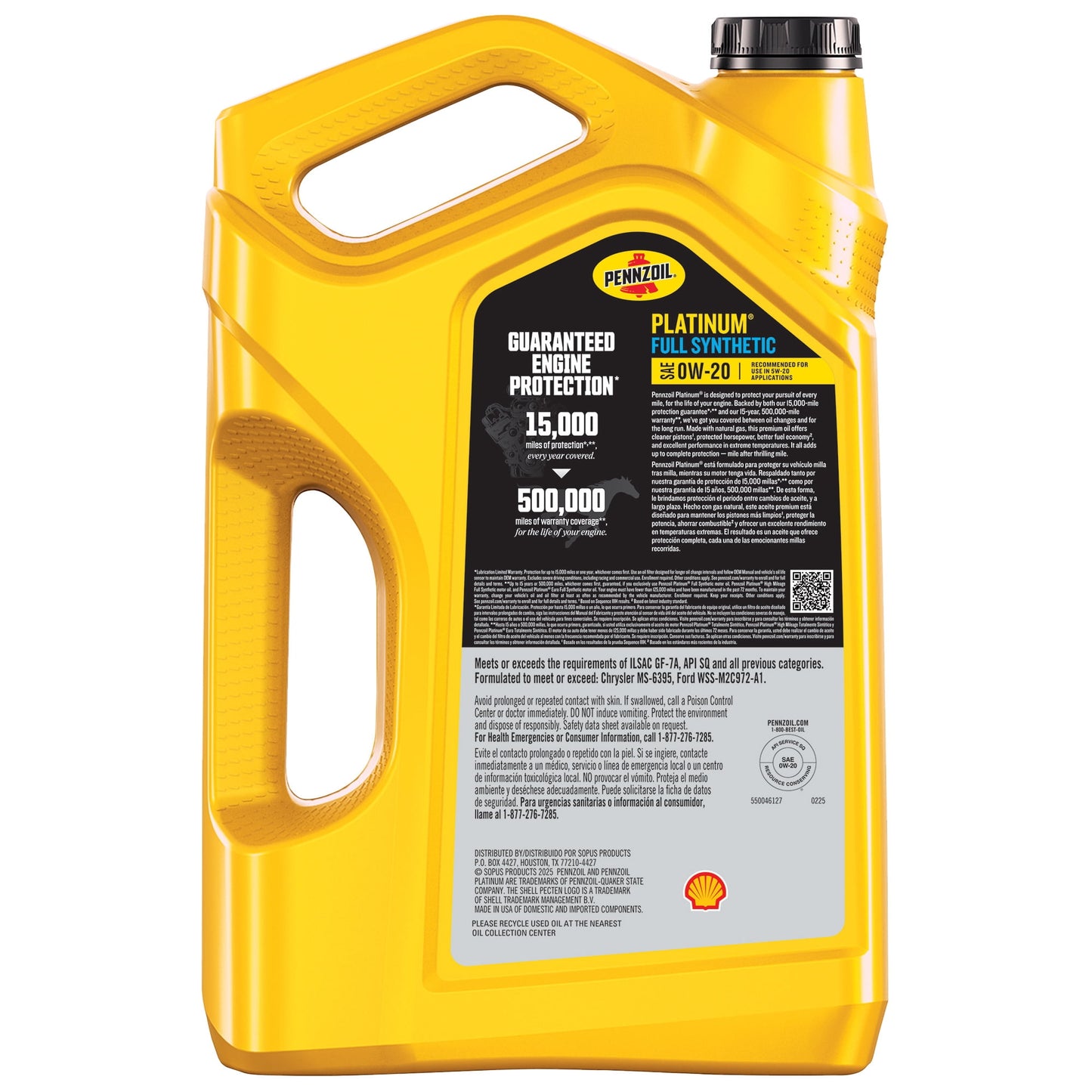 Pennzoil Platinum Full Synthetic 0W-20 Motor Oil, 5 Quart