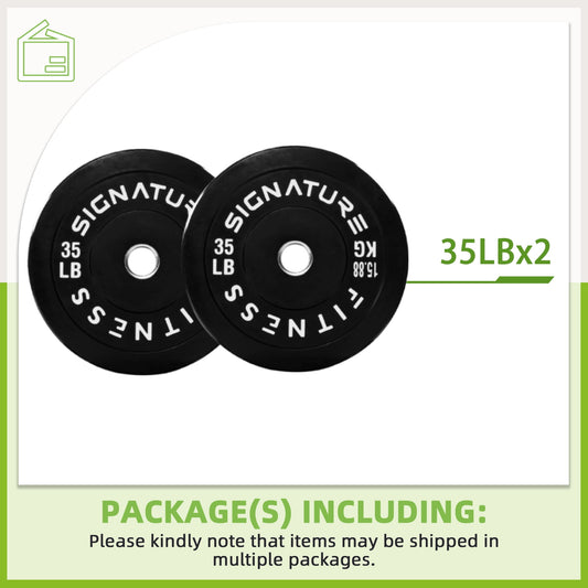 FlexWave 35LB Olympic Bumper Plates Pair, 2-Inch Rubber Olympic Weight Plates with Steel Hub, Solid Color, for Strength Training & Home Gym
