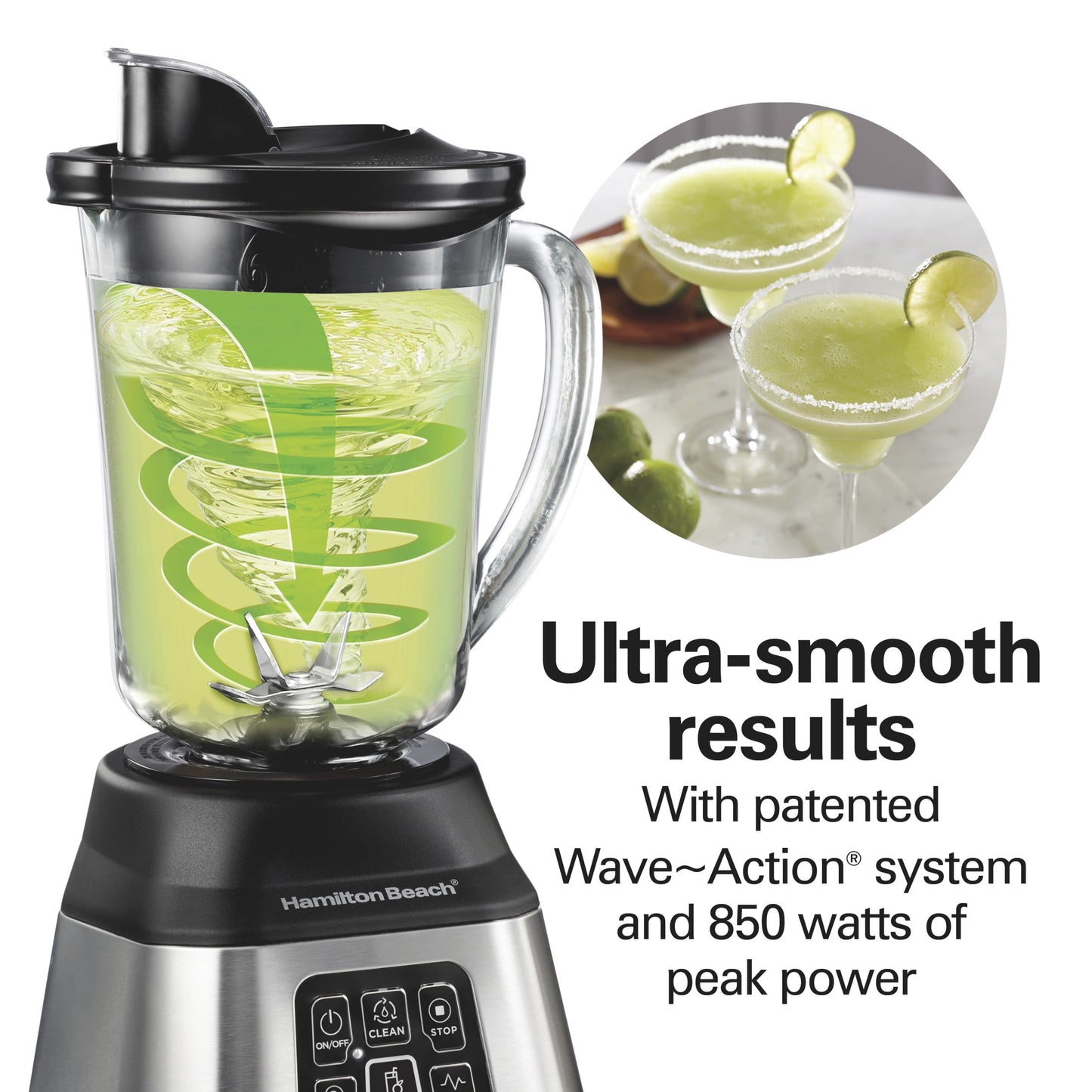 Hamilton Beach Smoothie Smart Blender, 48 oz Glass Jar 850 W Countertop Blender for Kitchen, Stainless Steel