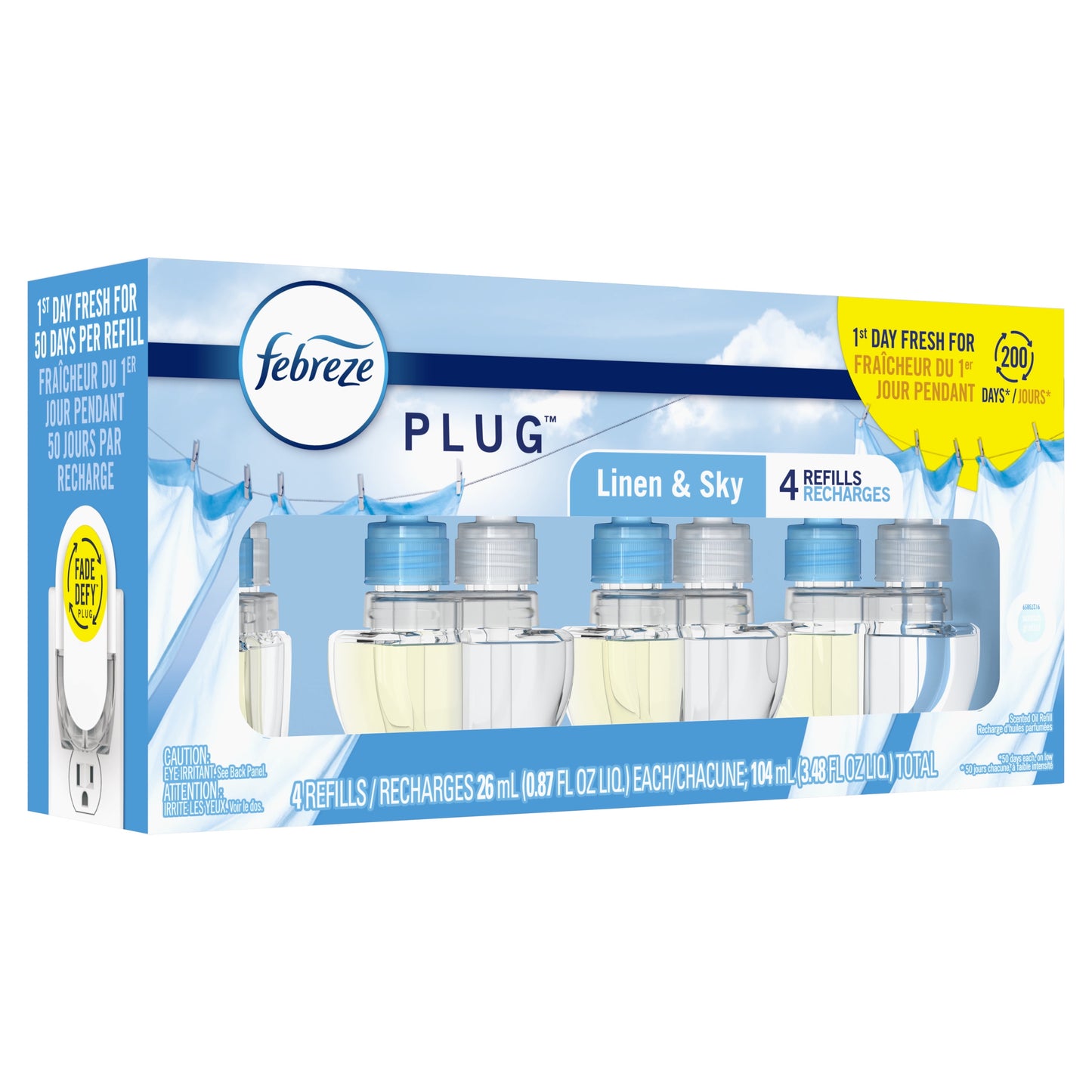 Febreze Plug In Air Freshener Scented Oil Refill Linen & Sky, 4 Count