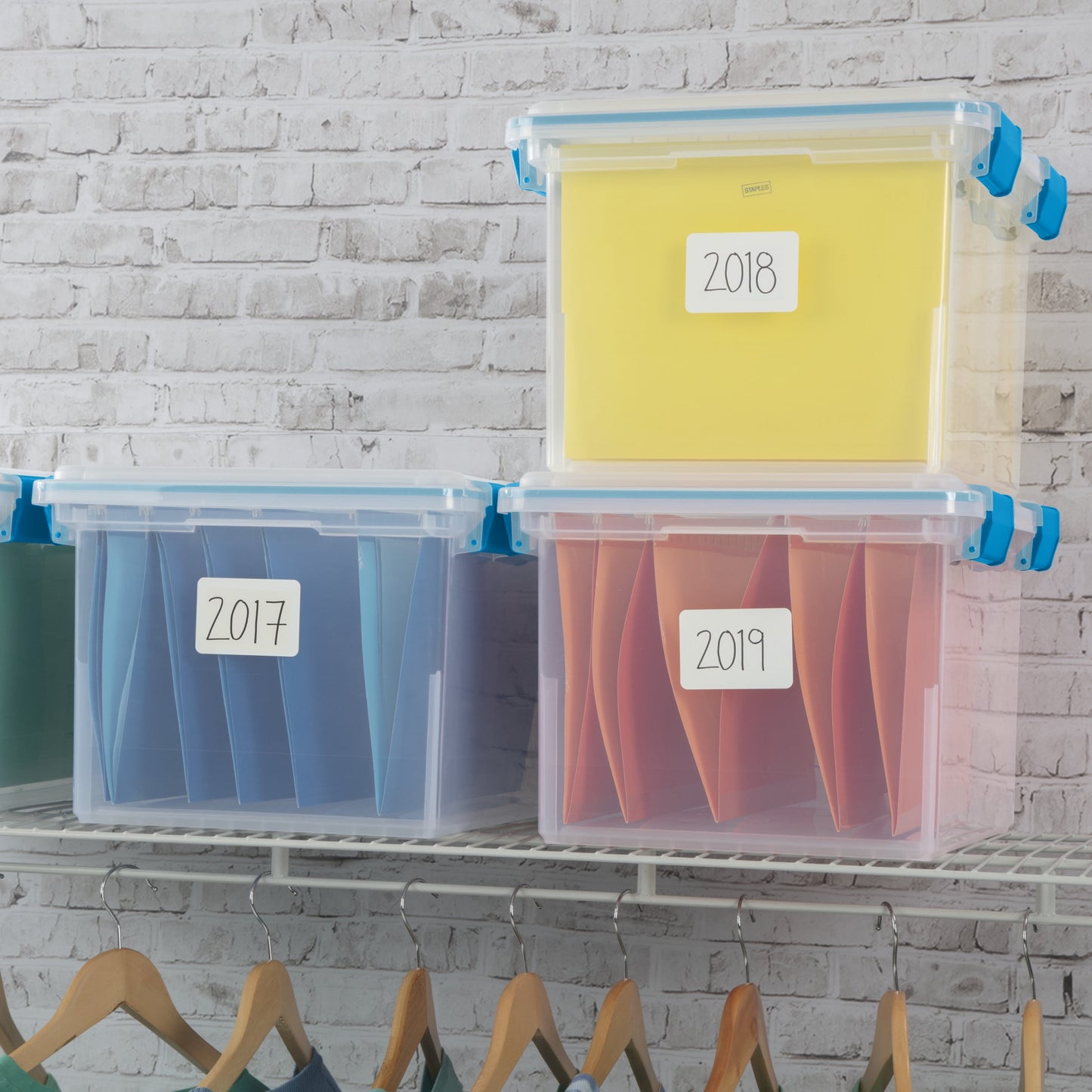 Sterilite Gasket Box, 32 Quart Clear Weather-Resistant Plastic File Storage Bin with Gasket Seal and Latch Lid, Blue, 4 Pack